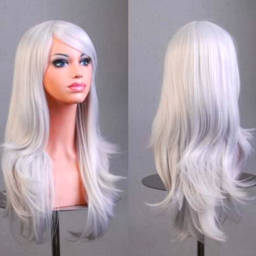 New Light Silver 28" long wavy synthetic wig. Blonde available